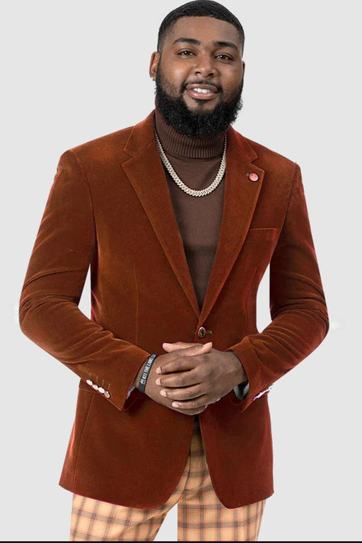 EJ Samuel | Modern Fit Velvet Blazer | Rust | 2-Button | Mens - USA Men's Outlet