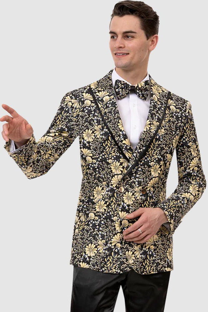 "EJ Samuel Paisley Tuxedo Dinner Jacket: Stylish Black & Gold Blazer" - USA Men's Outlet