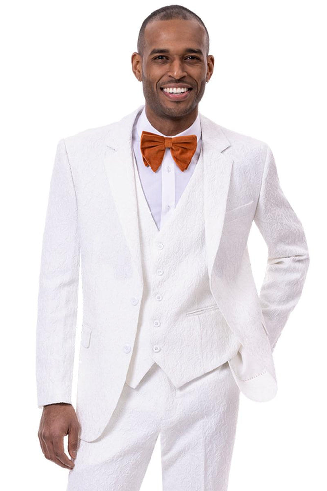 EJ Samuel Paisley White Vest Fashion Suit - 2-Button Mens Classy Look - USA Men's Outlet