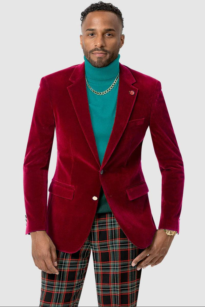 EJ Samuel Red Velvet Blazer: Modern Fit, 2-Button Design - USA Men's Outlet