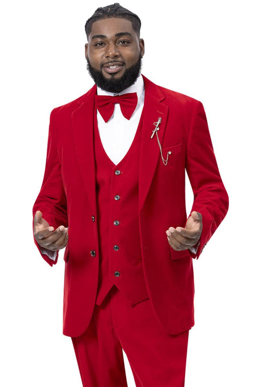 "EJ Samuel Red Velvet Vested Suit with Stylish Two Button Closure" - USA Men's Outlet