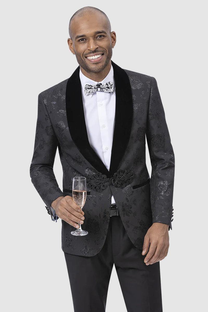 EJ Samuel's Classy Paisley Tuxedo Smoking Jacket - Black - USA Men's Outlet