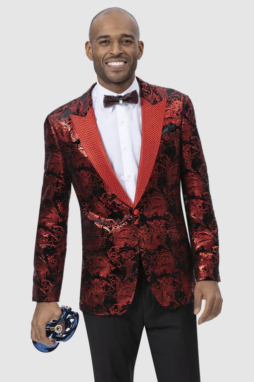 "EJ Samuel's Red Paisley Shark Blazer with Studded Lapel" - USA Men's Outlet