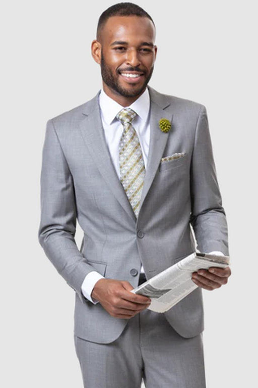 EJ Samuel Sharkskin Light Grey Modern Fit Suit: 2-Button Refinement - USA Men's Outlet