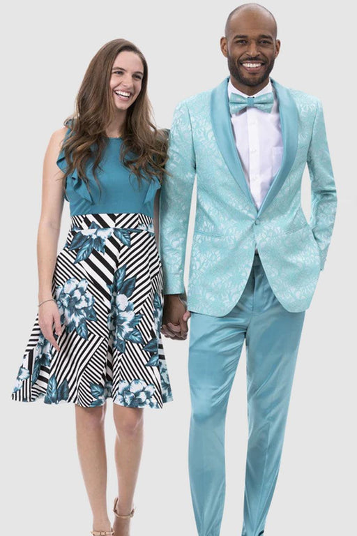 "EJ Samuel Teal Blue Slim Fit Paisley Floral Prom Tuxedo" - USA Men's Outlet