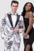 "EJ Samuel White & Black Paisley Slim Fit Prom Tuxedo: Refined One-Button Peak Lapel" - USA Men's Outlet