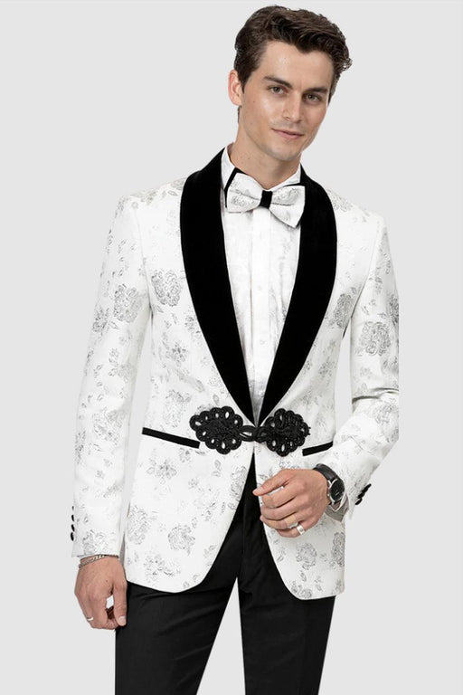 "EJ Samuel White Paisley Velvet Shawl Tuxedo Smoking Jacket" - USA Men's Outlet