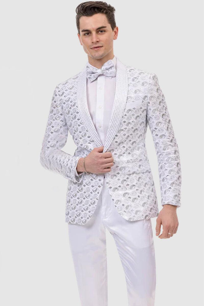 EJ Samuel White Sequined Swirl Tux Jacket - A Stylish Menswear Essential for Proms & Formals - USA Men's Outlet