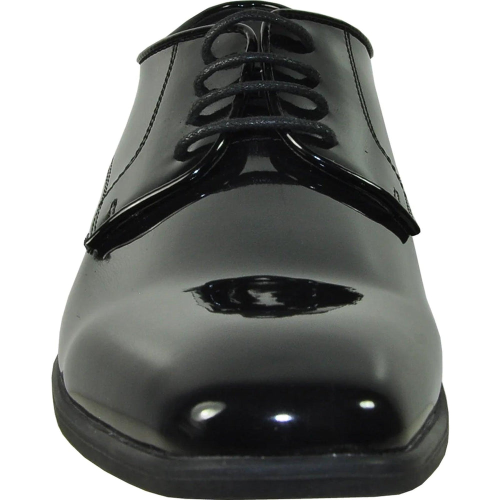 Elegant Black Patent Plain Toe Tux Dress Shoes by Bravo - USA Men's Outlet