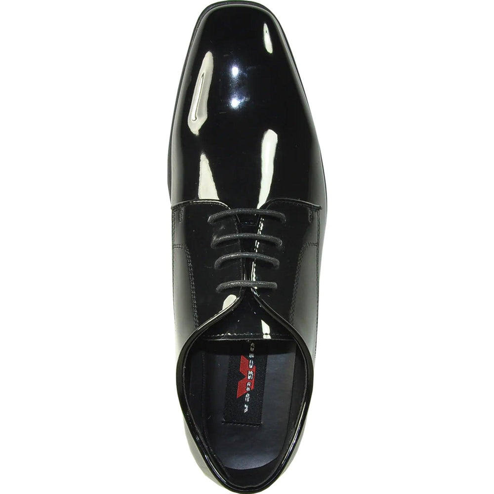 Elegant Black Patent Plain Toe Tux Dress Shoes by Bravo - USA Men's Outlet