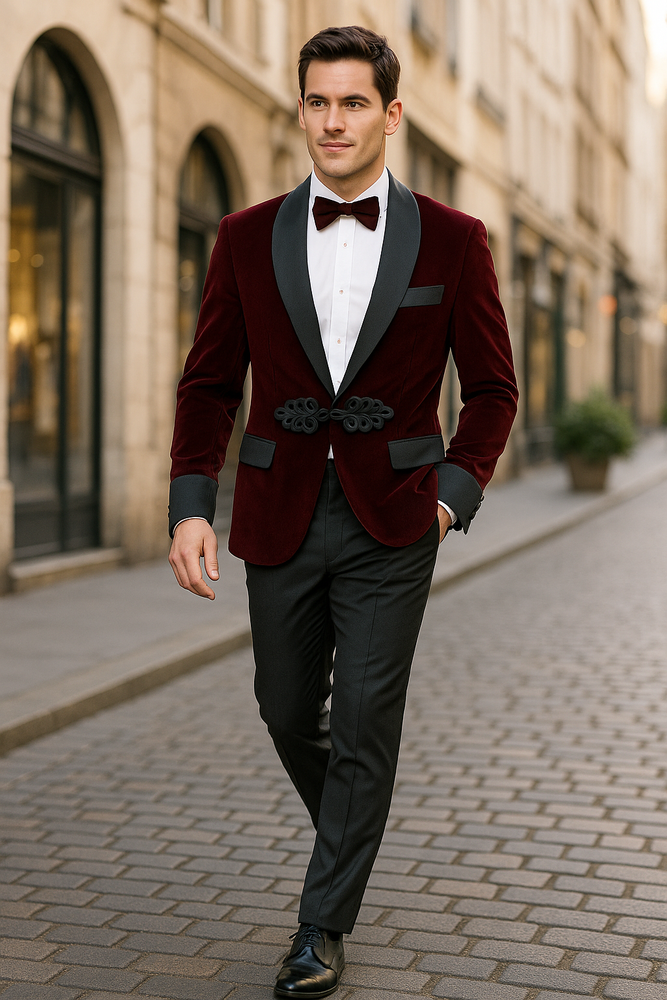 Burgundy ~ Maroon ~ Wine Wedding Blazer ~ Sport Jacket + Matching Bow Burgundy Tuxedo