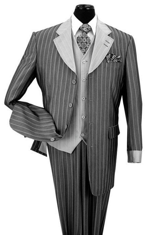 Elegant "Fortino Landi" Zoot Suit: Men's Sharkskin Shiny Pinstripe | 40R - Closeout - USA Men's Outlet