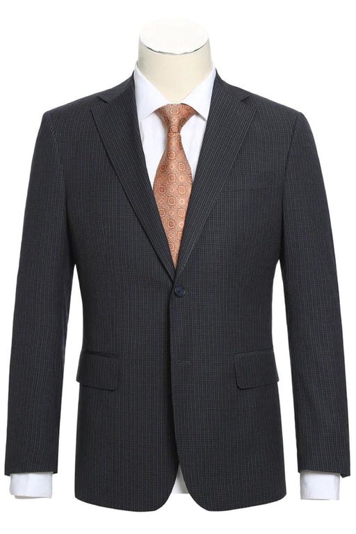 Elegant Grey Blue Check Plaid English Laundry Slim Fit Suit - 2 Buttons - USA Men's Outlet