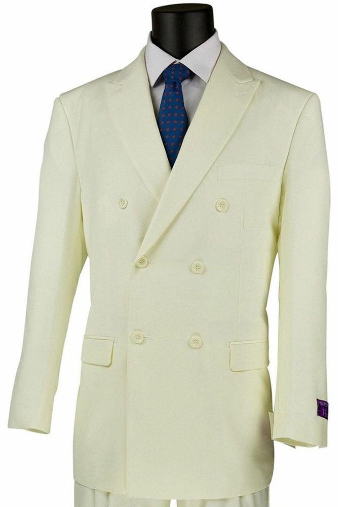 "Elevate Your Look: Ivory Fortino Landi Double-Breasted Poplin Suit 46L | CLOSE OUT" - USA Men's Outlet