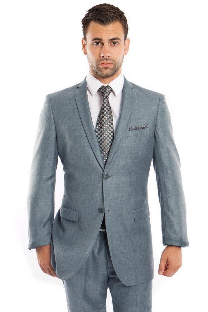 Elevated Men's Tazio Sharkskin Suit in Smoky Blue | Slim Fit & Shine - USA Men's Outlet