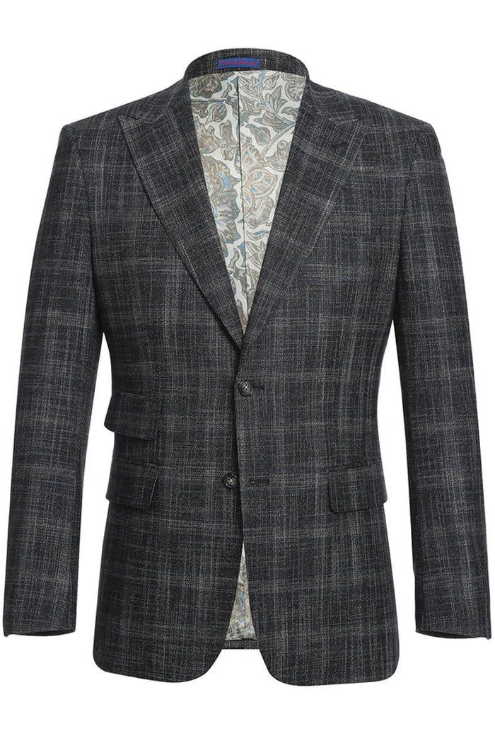 "English Laundry Black Windowpane Slim-Fit Suit with Peak Lapels & Ticket Pockets" - Elegant Mensattire