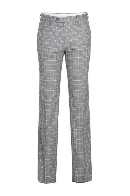 English Laundry Men's 2-Btn Slim Fit Suit in Light Grey Smoke Windowpane Plaid - USA Men's Outlet