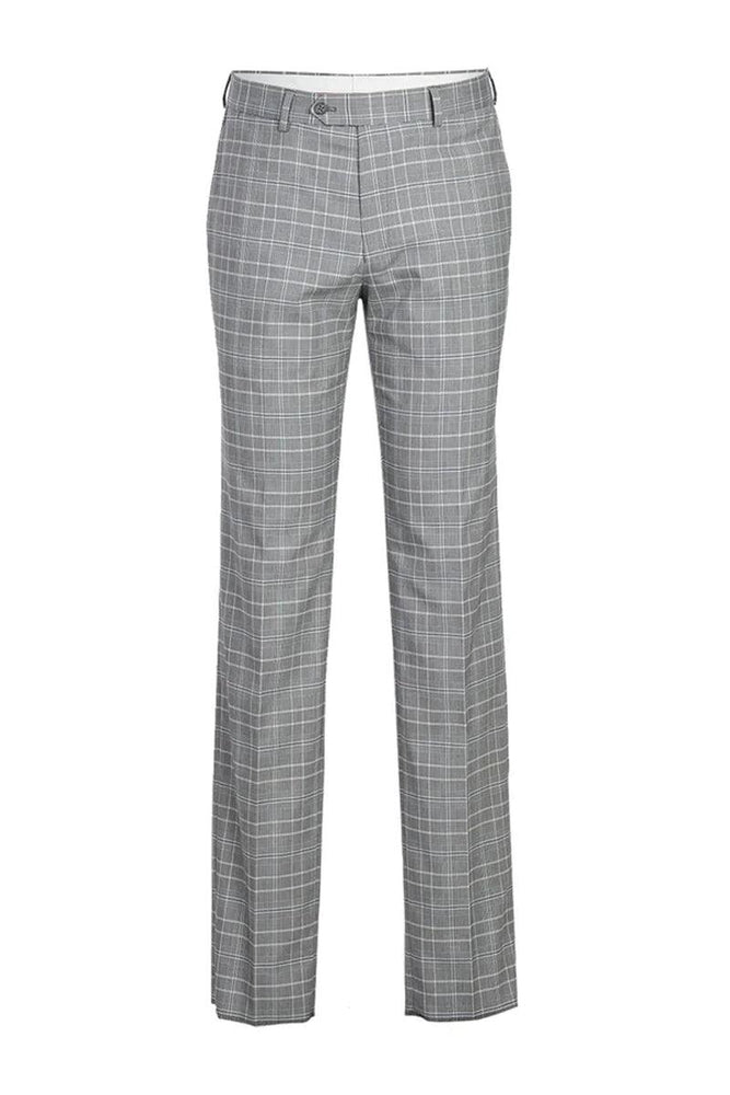 English Laundry Men's 2-Btn Slim Fit Suit in Light Grey Smoke Windowpane Plaid - Elegant Mensattire