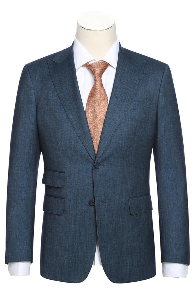 "English Laundry Men's Elegant 2-Button Slim Fit Aqua Blue Suit w/ Peak Lapel & Ticket Pocket" - USA Men's Outlet