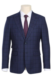"English Laundry Men's Navy Slim Suit w/ Peak Lapel & Overcheck Plaid" - Elegant Mensattire