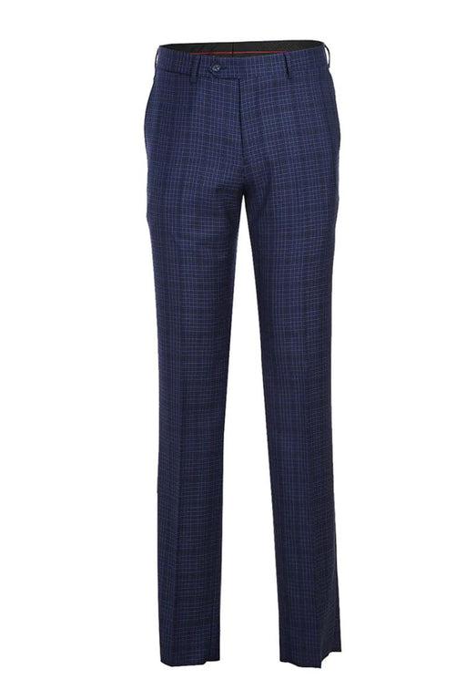 "English Laundry Men's Navy Slim Suit w/ Peak Lapel & Overcheck Plaid" - USA Men's Outlet