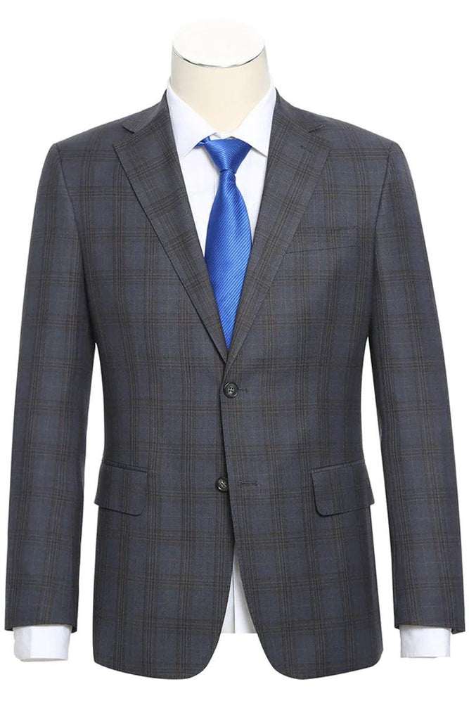 English Laundry Slim-Fit Grey & Tan Windowpane Notch Lapel Suit - USA Men's Outlet