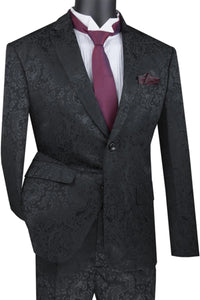 "Black Men's Slim Fit Paisley Wedding & Prom 2026 Suit - Shiny Finish"