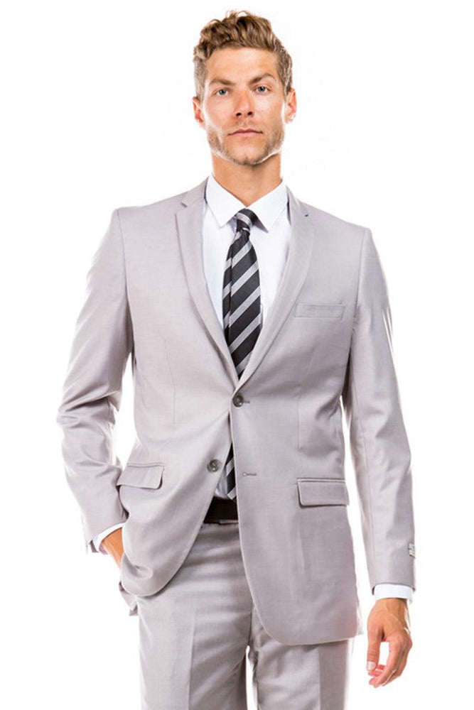 Example: Tazio Men's Basic 2-Button Slim Fit Wedding Suit in Light Grey | CLOSE OUT 38R - USA Men's Outlet