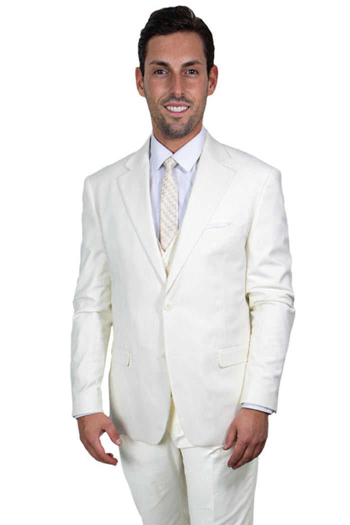 Men's Ivory Off-White Stacy Adams Basic Two-Button Vested Suit
