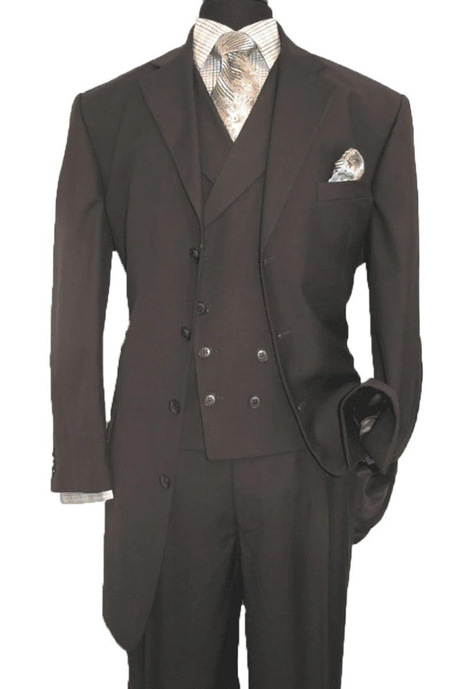 Fashionable Brown 4-Button Suit w. Double-Breasted Vest by Fortino Landi - USA Men's Outlet