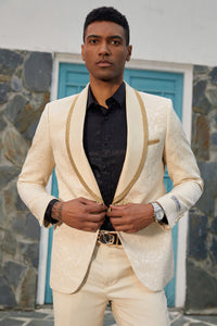 "Stacy Adams Ivory & Gold Paisley Tuxedo Jacket for Weddings"