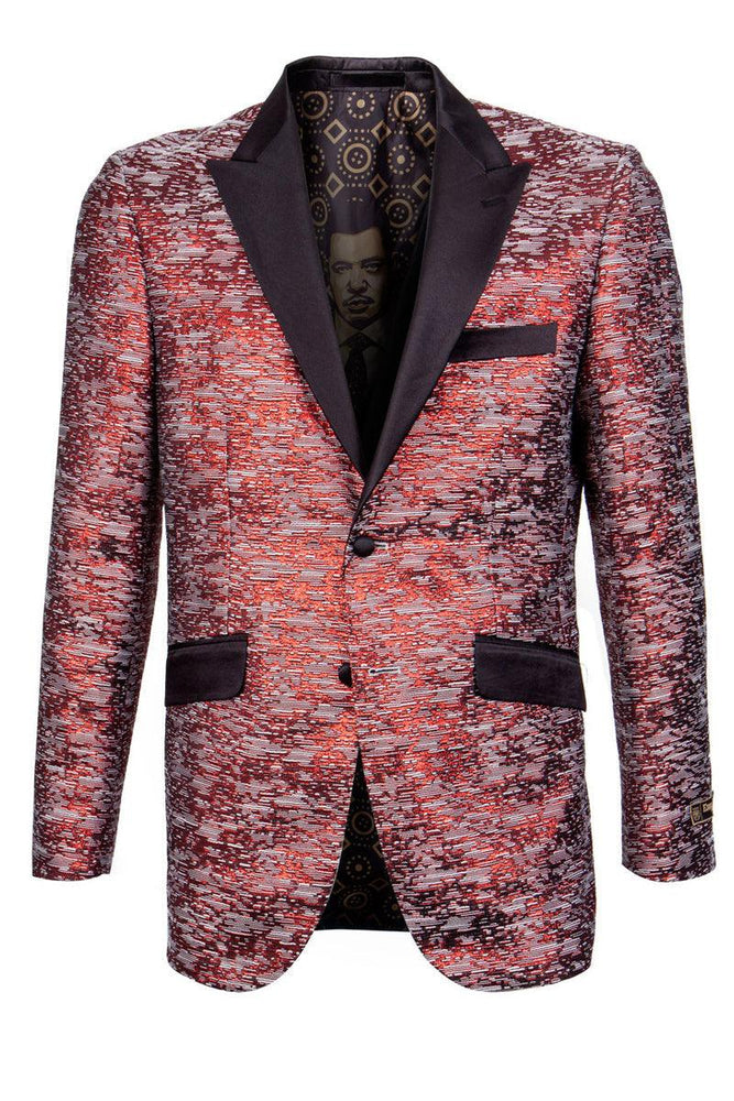 "Fine Red & Black Satin Texured Tuxedo Jacket by Empire" - USA Men's Outlet