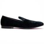 Zelli Formal II Black Velvet Loafer with Hand-Stitched Crocodile Vamp
