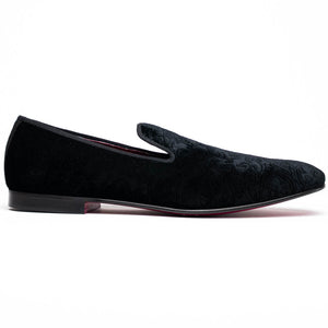 Zelli Formal II Black Velvet Loafer with Hand-Stitched Crocodile Vamp