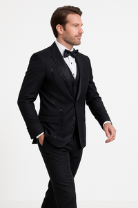 Black Italian Wool 3-Piece Modern Fit Tuxedo