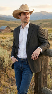Mens Black Pinstripe Western Blazer – Classic Cowboy Style Jacket for Business, Formal and Smart Casual Wear