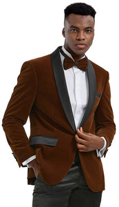 Mens Brown Velvet Tuxedo Jacket – Luxury Black Lapel Velvet Blazer for Wedding, Prom and Formal Events