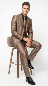 Men’s Bronze Brown Mocco 3 Piece Suit – Modern Formal Suit Set for Wedding, Prom and Business Events Light Brown Coffee Dark Tan