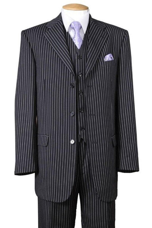 Fortino Landi 1920s Gangster Black Vested Pinstripe Suit - USA Men's Outlet