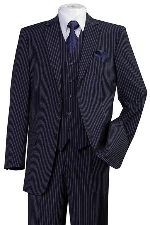 Fortino Landi 1920s Gangster Pinstripe Navy Vested Suit - USA Men's Outlet