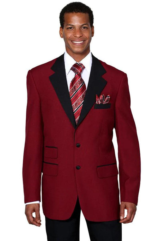 Fortino Landi 2-Btn Burgundy Tuxedo: Classic Fit Contrast Collar. - USA Men's Outlet