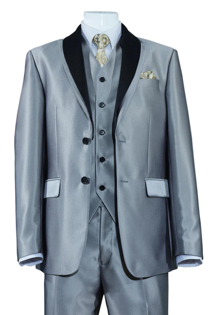 Fortino Landi #5702v6-Grey.Plaid- Vested Men's Checkered Suit main image 0