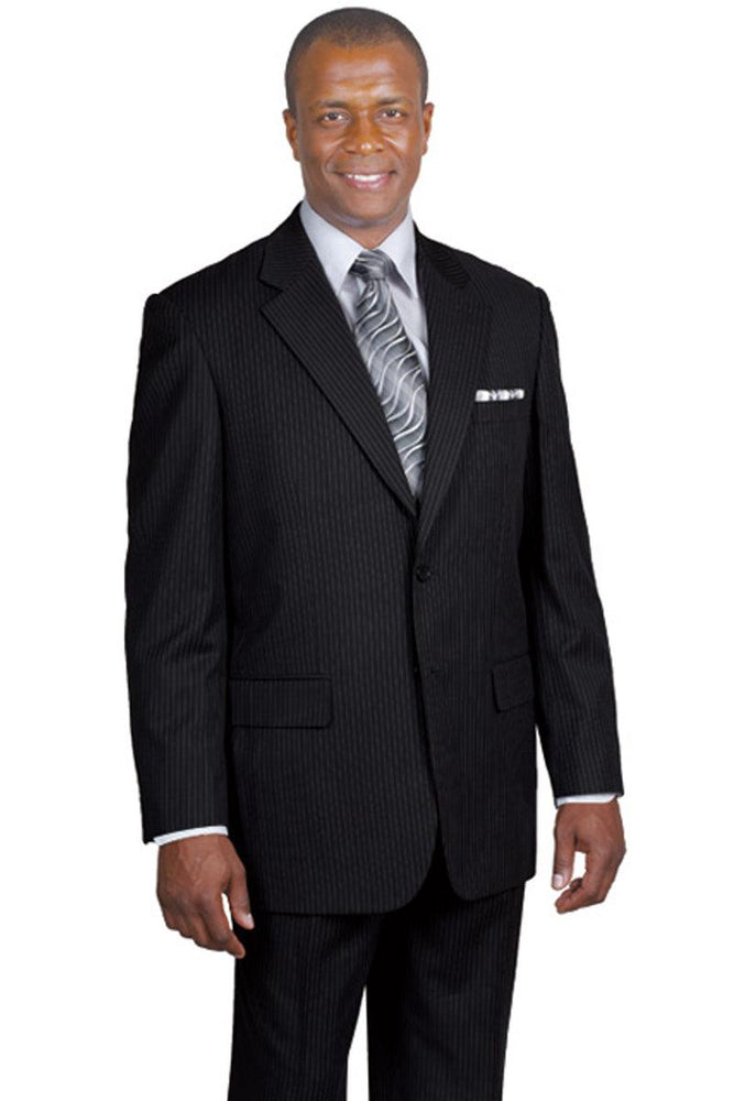 Fortino Landi 2Btn Modern Fit Banker PinStripe Suit in Black - USA Men's Outlet