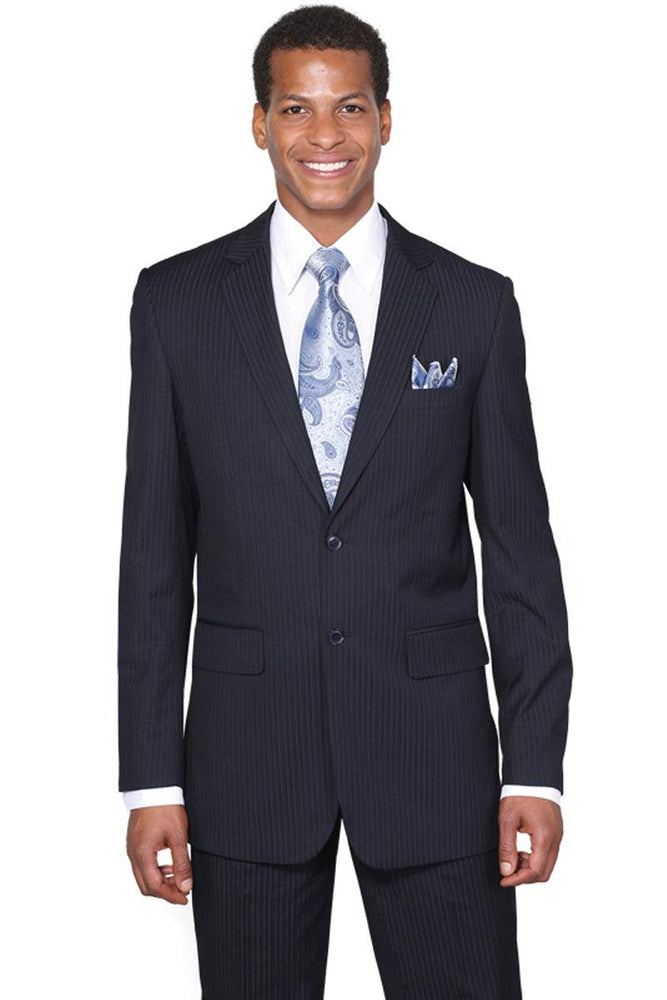 Fortino Landi 2Btn Navy Pinstripe Business Suit: Modern Fit, Sophisticated Style - USA Men's Outlet