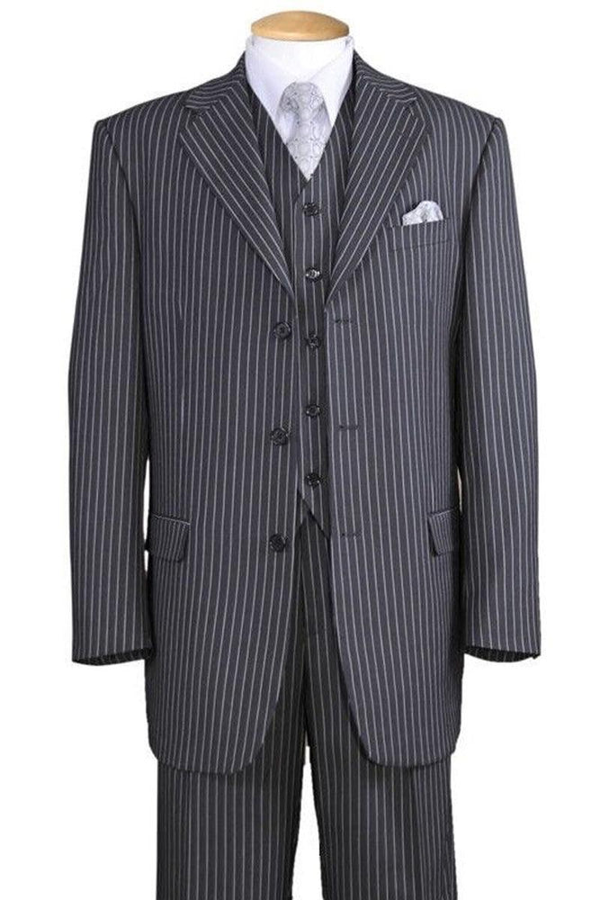 Fortino Landi 3-Button Gangster Pinstripe Vested Gray Suit 1920s Style - USA Men's Outlet