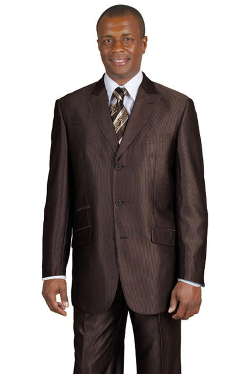 "Fortino Landi 3-Button Sharkskin Pinstripe Suit - Brown Sheen" - USA Men's Outlet