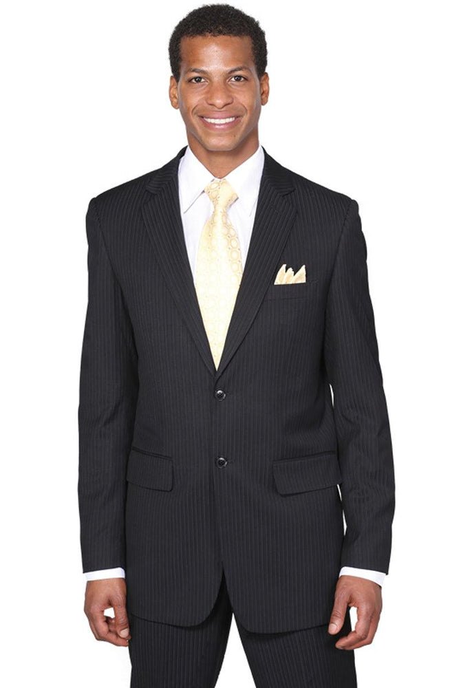 "Fortino Landi: Black Pinstripe Suit - Modern 2-Button Fit" - USA Men's Outlet