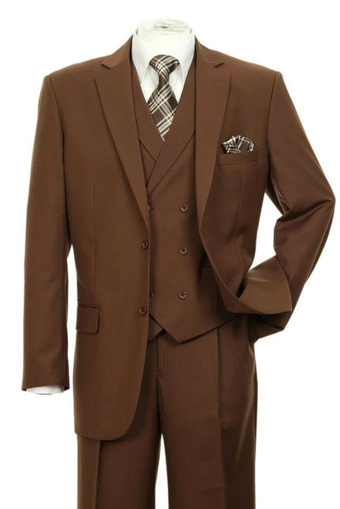 "Fortino Landi Brown Double-Breasted Pant Suit: 2-Button Pleats for Stylish Men" - USA Men's Outlet