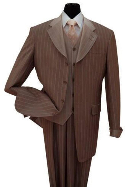 Fortino Landi Brown Shiny Sharkskin Zoot Suit w/ Pinstripes - USA Men's Outlet