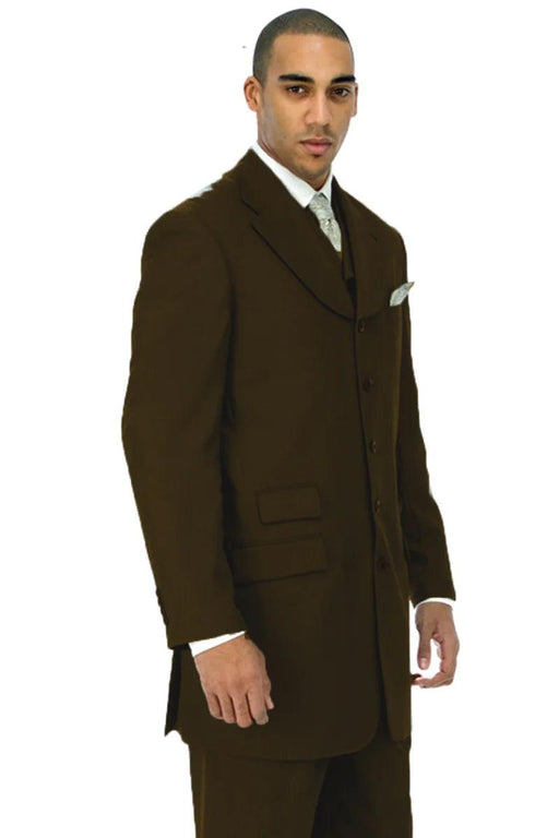 Fortino Landi Brown Vested Church Zoot Suit: Mens Long Fashion - USA Men's Outlet